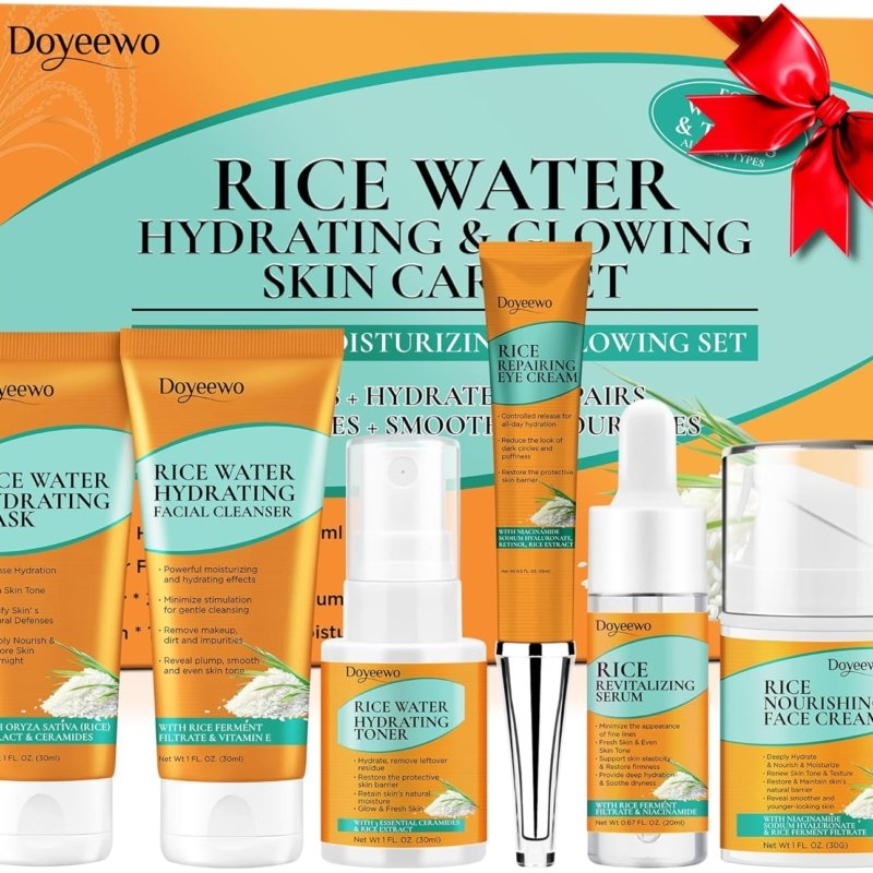 Skin Care Set,6Pcs Women Teen Glass Skincare w/Korean Rice Extract,Hydrate Glow Repair Anti-Aging Facial Routine Kit Gift for Women Mom Wife Teenage Girl Trendy Stuff Christmas...