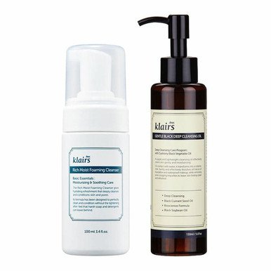 Klairs Double Cleansing with Klairs: Klairs Gentle Black Deep Cleansing Oil (150ml) & Klairs Rich Moist Foaming Cleanser (100ml)